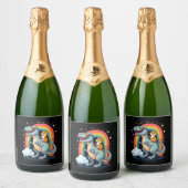 Cat Riding Dinosaur T-Rex Kitten Rainbow Dino Funn スパークリングワインラベル (ボトル)