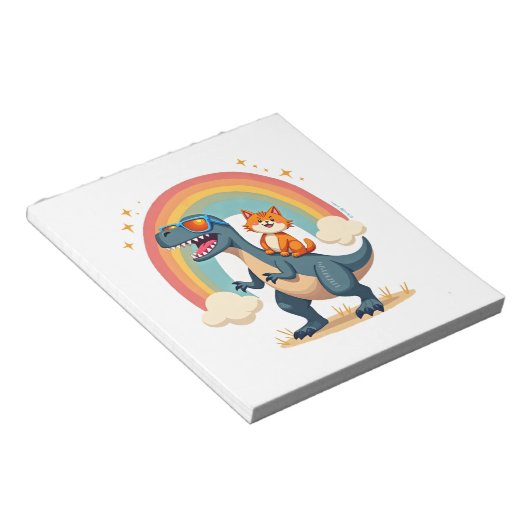 Cat Riding Dinosaur T-Rex Kitten Rainbow Dino Funn ノートパッド (アングル)