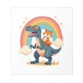 Cat Riding Dinosaur T-Rex Kitten Rainbow Dino Funn ノートパッド (正面)