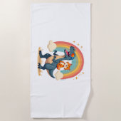 Cat Riding Dinosaur T-Rex Kitten Rainbow Dino Funn ビーチタオル (正面)