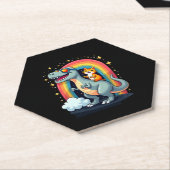 Cat Riding Dinosaur T-Rex Kitten Rainbow Dino Funn ペーパーコースター (アングル)