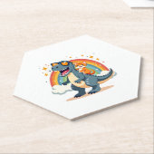 Cat Riding Dinosaur T-Rex Kitten Rainbow Dino Funn ペーパーコースター (アングル)