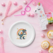 Cat Riding Dinosaur T-Rex Kitten Rainbow Dino Funn ペーパープレート (パーティー)