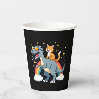Cat Riding Dinosaur T-Rex Kitten Rainbow Dino Funn 紙コップ