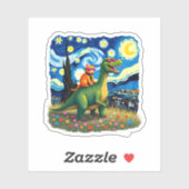 Cat Riding Dinosaur T-Rex Starry Night Cat Lover ( シール (シート)