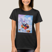 Cat Riding Dolphin On Clouds And Waffles Tシャツ (正面)