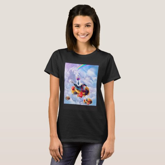 Cat Riding Dolphin On Clouds And Waffles Tシャツ (正面フル)