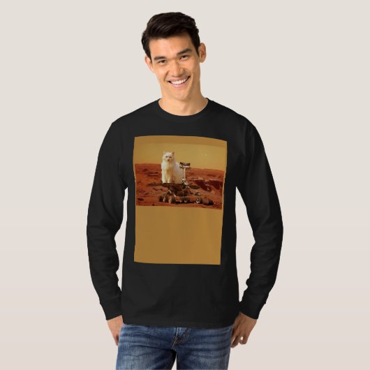 Cat Riding Mars Rover on Foreign Landscape Tシャツ (正面フル)