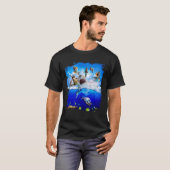 Cat riding shark in the ocean on the beach tシャツ (正面フル)