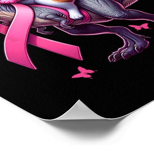 Cat Riding T Rex Dinosaur. Breast Cancer Awareness ポスター (角)