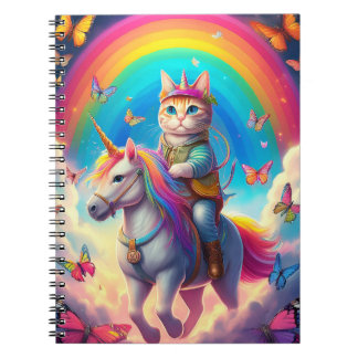 Cat Riding Unicorn with Rainbows and Butterflies ノートブック
