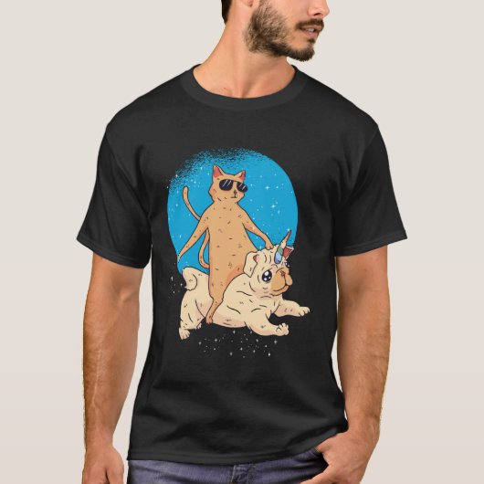 Cat Riding Unidog Tシャツ (正面)