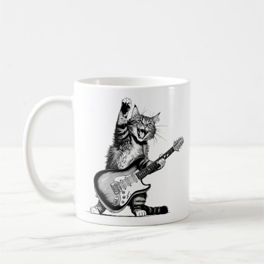 Cat Rockin' the Guitar, Music Lover Gift コーヒーマグカップ (左)