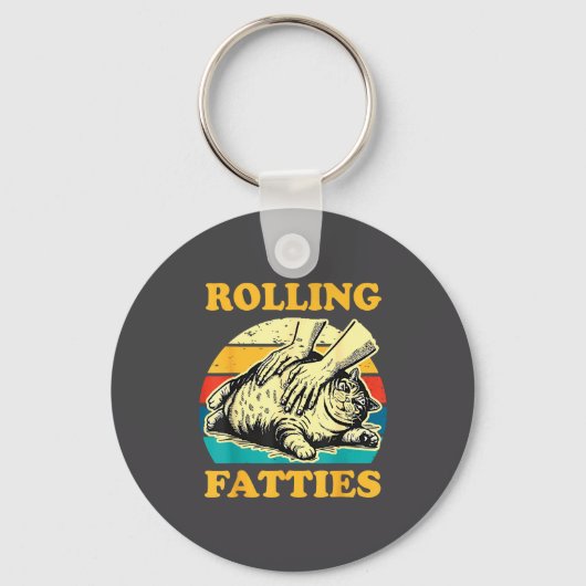 Cat Rolling Fatties Funny For Men Women  キーホルダー (正面)