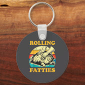 Cat Rolling Fatties Funny For Men Women  キーホルダー (正面)