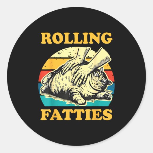 Cat Rolling Fatties Funny For Men Women  ラウンドシール (正面)