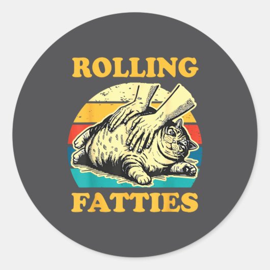 Cat Rolling Fatties Funny For Men Women  ラウンドシール (正面)