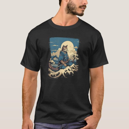 Cat Samurai & The Great Wave  Enchanting Japanese  Tシャツ (正面)