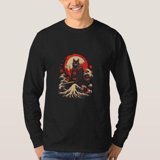 Cat Samurai & The Great Wave  Mesmerizing Japanese Tシャツ (正面)