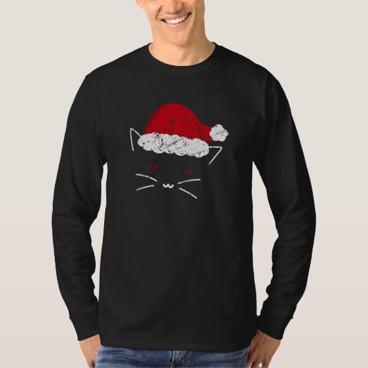 Cat Santa Claus Cute Christmas Vintage Tシャツ (正面)