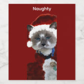Cat Santa Claws Christmas Maureen Girard Blue Eye ワインラベル (シングルラベル)