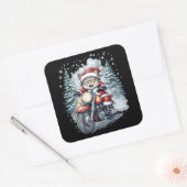 Cat Santa Motorcycle Black Background スクエアシール (封筒)