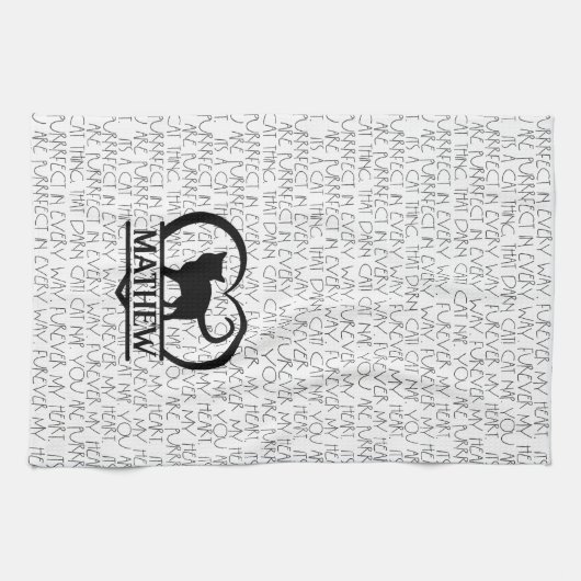 Cat Sayings and Silhouette Heart Split Monogram  キッチンタオル (横)