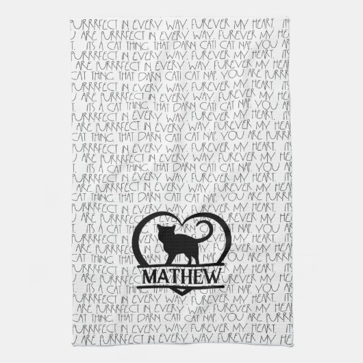 Cat Sayings and Silhouette Heart Split Monogram  キッチンタオル (縦)