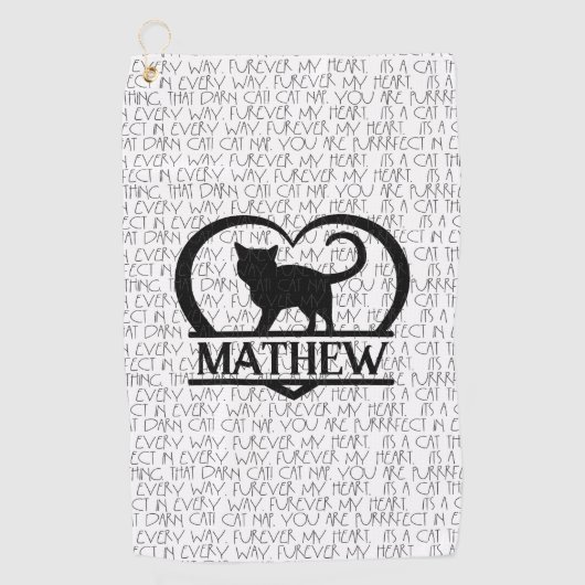 Cat Sayings and Silhouette Heart Split Monogram ゴルフタオル (正面)