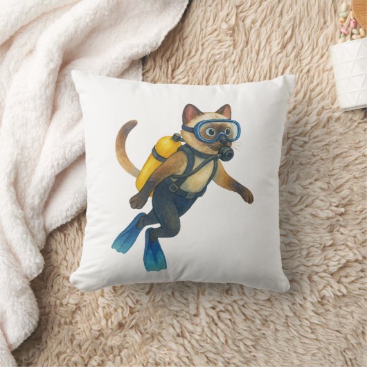 Cat scuba divers dive in the sea クッション (ブランケット)