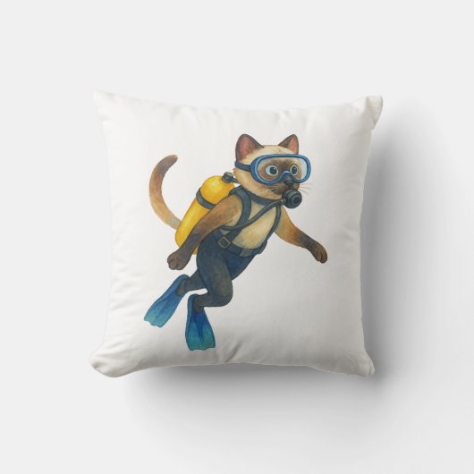 Cat scuba divers dive in the sea クッション (正面)