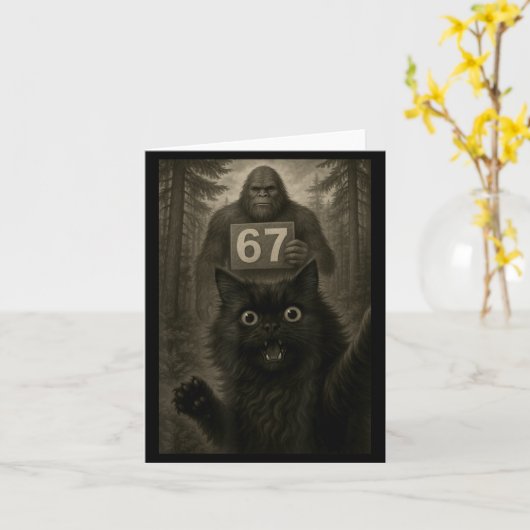 Cat Selfie 67 Meme Six Seven Funny Bigfoot  カード (黄色い花)