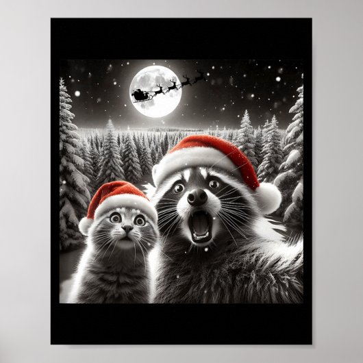 Cat Selfie Racoon Funny Santa Christmas Dog  ポスター (正面)