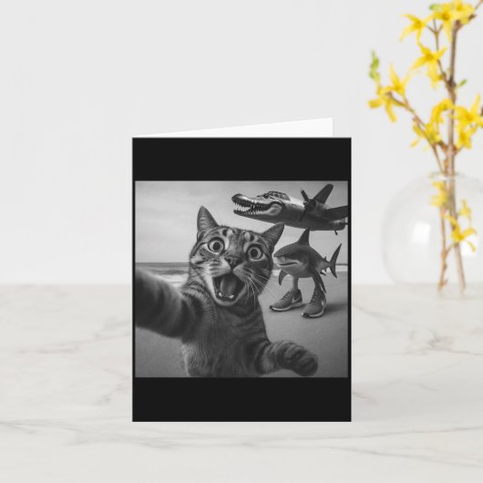 Cat Selfie Shark Crocodile Italian Brainrot Meme M カード (黄色い花)