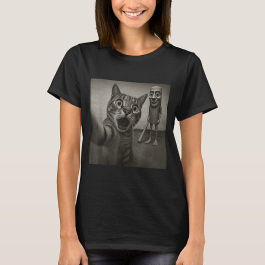Cat Selfie Tung Tung Tung Sahur Italian Brainrot F Tシャツ (正面)