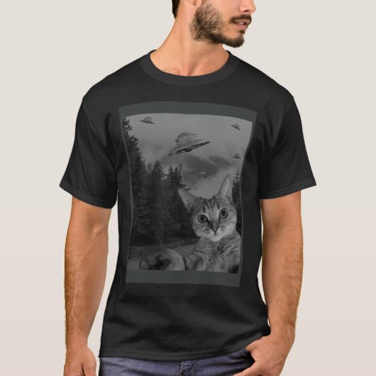Cat Selfie UFO Sighting  Alien Conspiracy Sci Fi L Tシャツ (正面)
