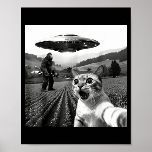 Cat Selfie With Alien Ufo Funny Cat Alien Bigfoot  ポスター (正面)