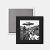 Cat Selfie With Alien Ufo Funny Cat Alien Bigfoot  マグネット (正面/裏面)