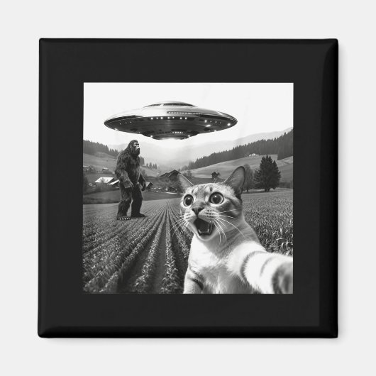 Cat Selfie With Alien Ufo Funny Cat Alien Bigfoot  マグネット (正面)