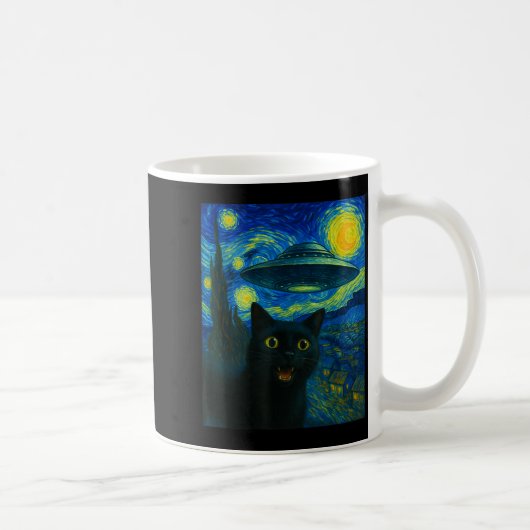 Cat Selfie With Alien Ufo Night Van Gogh Men Women コーヒーマグカップ (右)