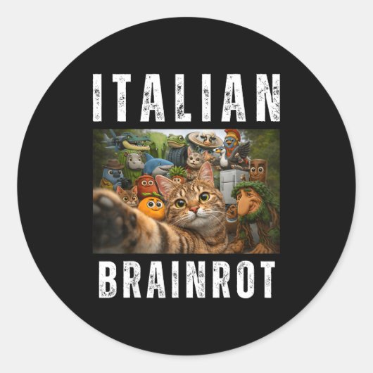 Cat selfie with funny italian brainrot meme ラウンドシール (正面)