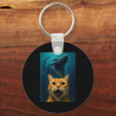 Cat Selfie With Mosasaurus Dinosaur For Boys Kids キーホルダー (正面)