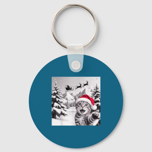 Cat Selfie With Santa キーホルダー (正面)
