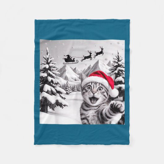 Cat Selfie With Santa  フリースブランケット (正面)