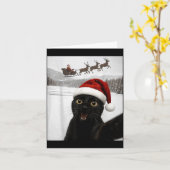 Cat Selfie With Santa Funny Black Cat Christmas Me カード (黄色い花)