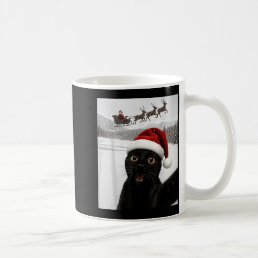 Cat Selfie With Santa Funny Black Cat Christmas Me コーヒーマグカップ (右)