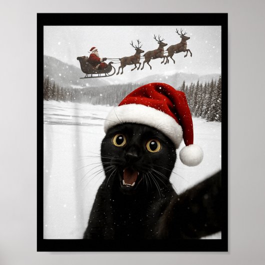 Cat Selfie With Santa Funny Black Cat Christmas Me ポスター (正面)