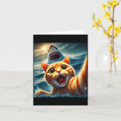 Cat Selfie With Shark Funny  カード (黄色い花)