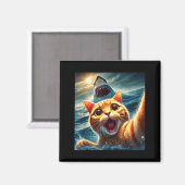 Cat Selfie With Shark Funny  マグネット (正面/裏面)