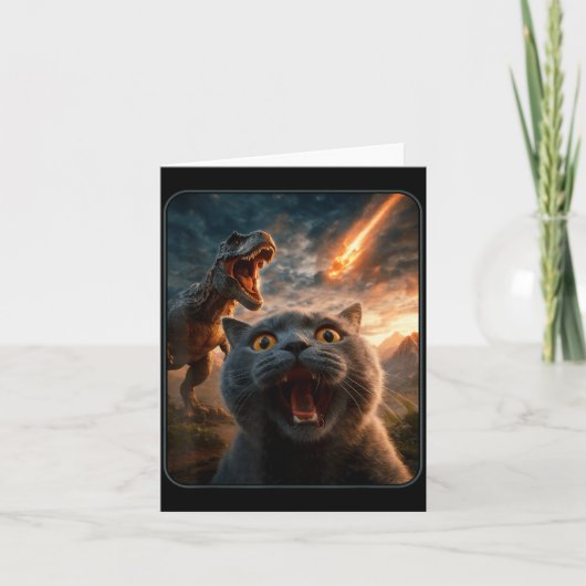 Cat Selfie With T-rex Dinosaur Funny Cat T Rex Shi カード (正面)